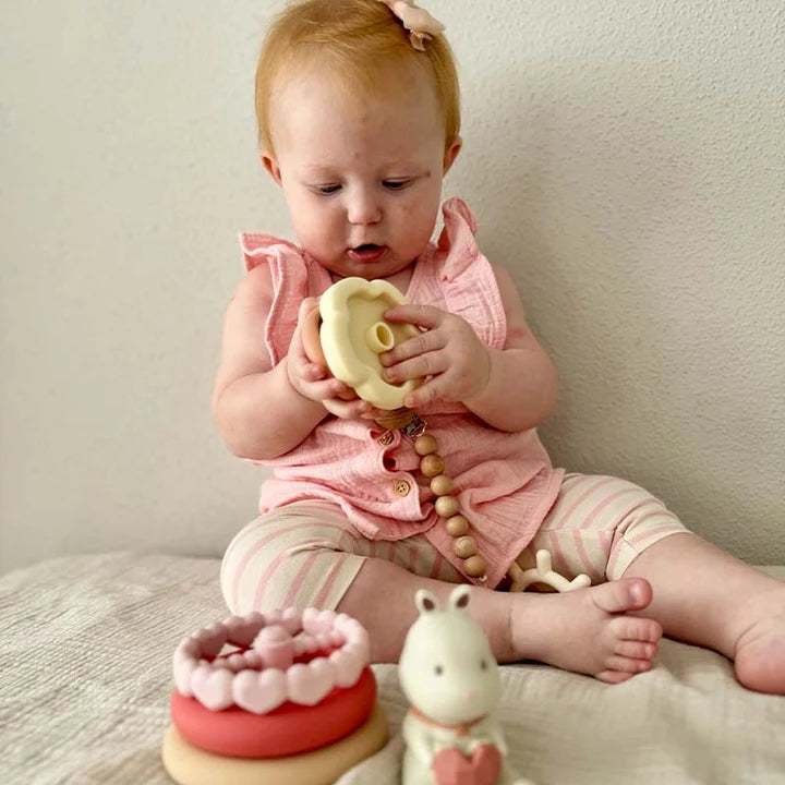 Nestwell Baby bunny stacking teething rings - beech wood pacifier clip