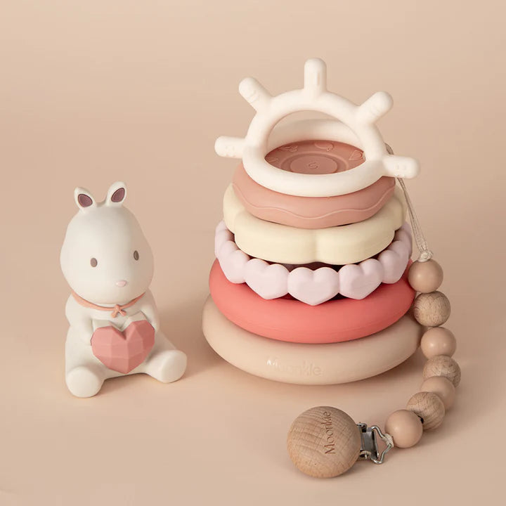 Nestwell Baby bunny stacking teething rings, Montessori silicone teether for babies 6 months and up