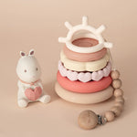 Nestwell Baby bunny stacking teething rings, Montessori silicone teether for babies 6 months and up