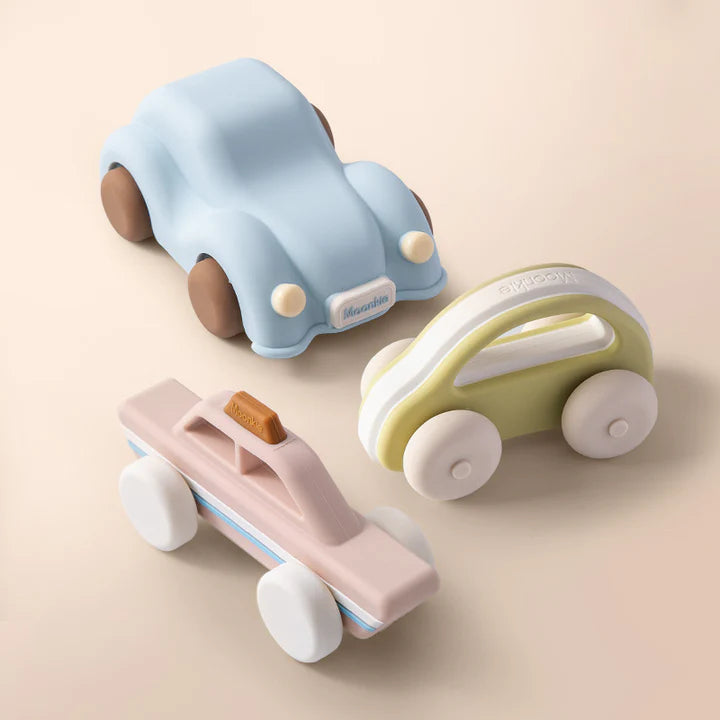 Nestwell Baby Surf & Go silicone mini car set, 3 toy cars for babies 6 months and up